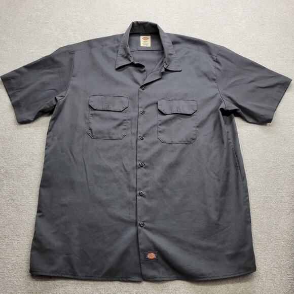 Dickies Work Shirt XL Tall Men's Charcoal Gray Short Sleeve Button Up - Picture 1 of 6